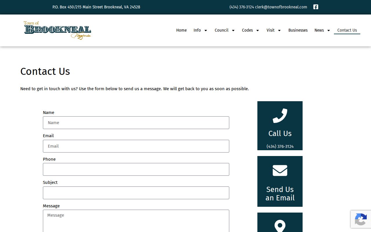 Brookneal official Town Hall contact form