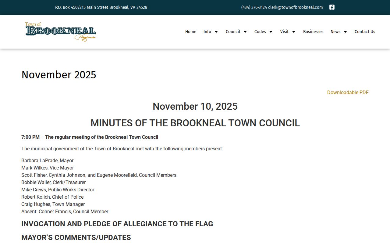 Brookneal November 2025 official meeting minutes
