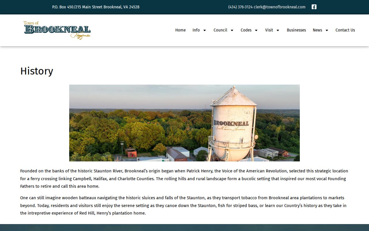 Brookneal official river and town history page