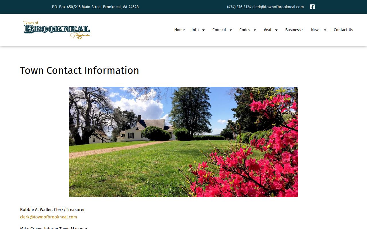 Brookneal official Town Hall and police contact page