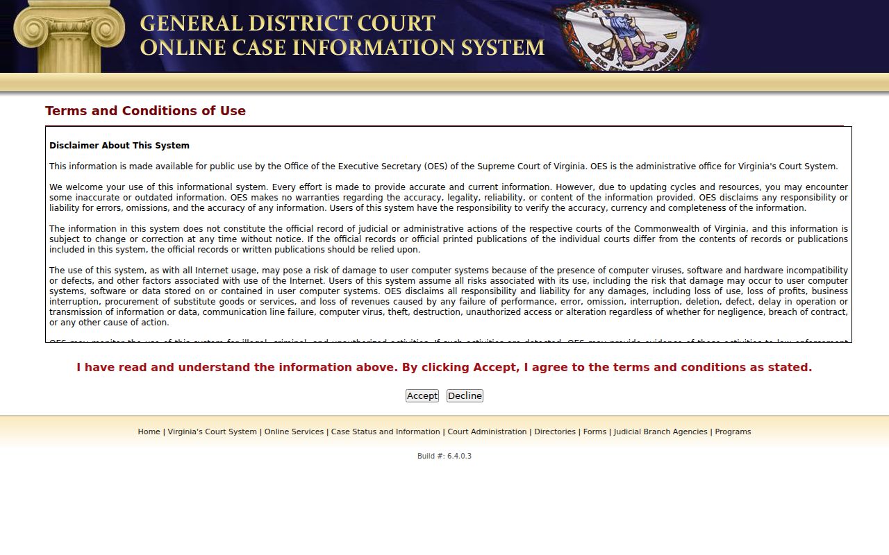 Campbell County General District court case search screen