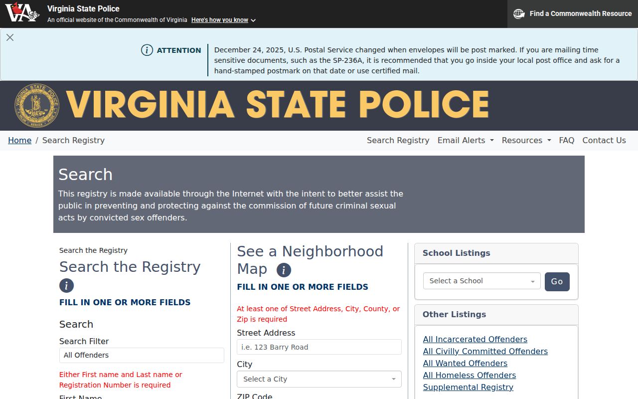 Campbell County sex offender lookup on the Virginia registry search